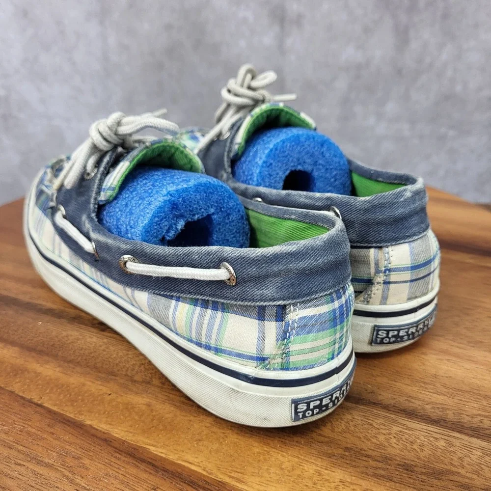 Sperry Top Sider Boat Shoes Womens 6 M Blue Plaid Canvas Loafers Slip On 9755828